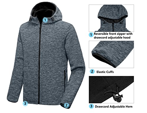 Image of Little Donkey Andy Men's Lightweight Reversible Fleece Jacket Warm Breathable Thick Hooded Full Zip Thermal Jacket for Running Hiking Golf Travel Casual Stormy Weather Heather M