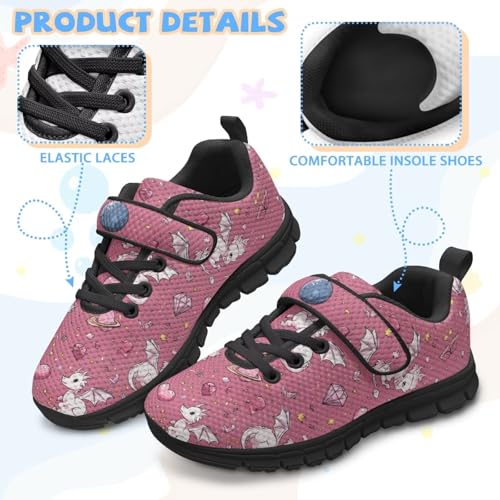 Retro Theme Girls Athletic Shoes with Hook and Loop Cute Print Breathable Mesh Tennis for Little Kid/Big Kid US 10.5-2.54