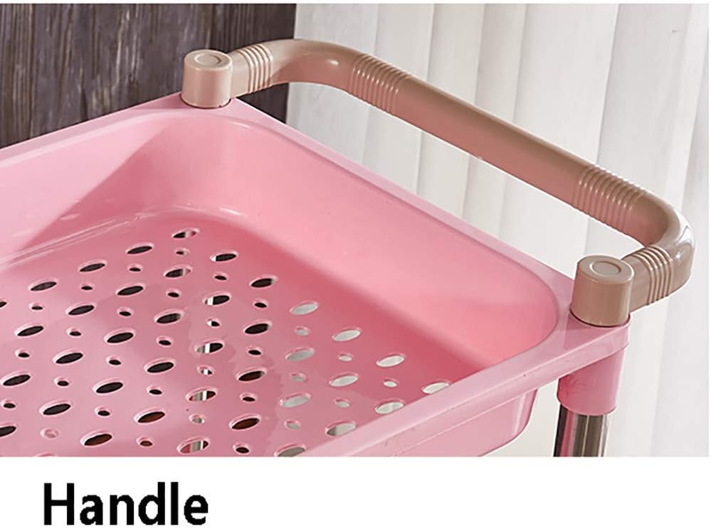 ZYLEDW Trolleys,Household Serving Cart Large 3 Tiers Storage Hand Trucks, for Bathroom, Plastic Beauty Salon Spa Tool Trolley with Wheels Handle/Pink/46 * 28 * 73Cm : Beauty & Personal Care