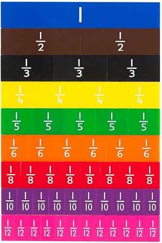 EDX Education 1 to 12th Mini Printed Fraction Tiles 51-Piece Set