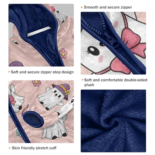 Cute Ghosts with Accessories Toddler Fleece Jacket Girl Boys Hooded Fleece Jacket Coat Warm Outwear Zip-up 3-10T3