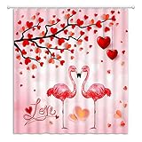 ZWSMZW Valentine's Day Shower Curtain Red Heart Love Tree Pink Flamingo Couple Happy Valentines Day