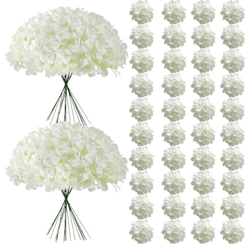 Cherica 65Pcs White Hydrangea Artificial Flowers Bulk，Realistic Silk Fake Flowers