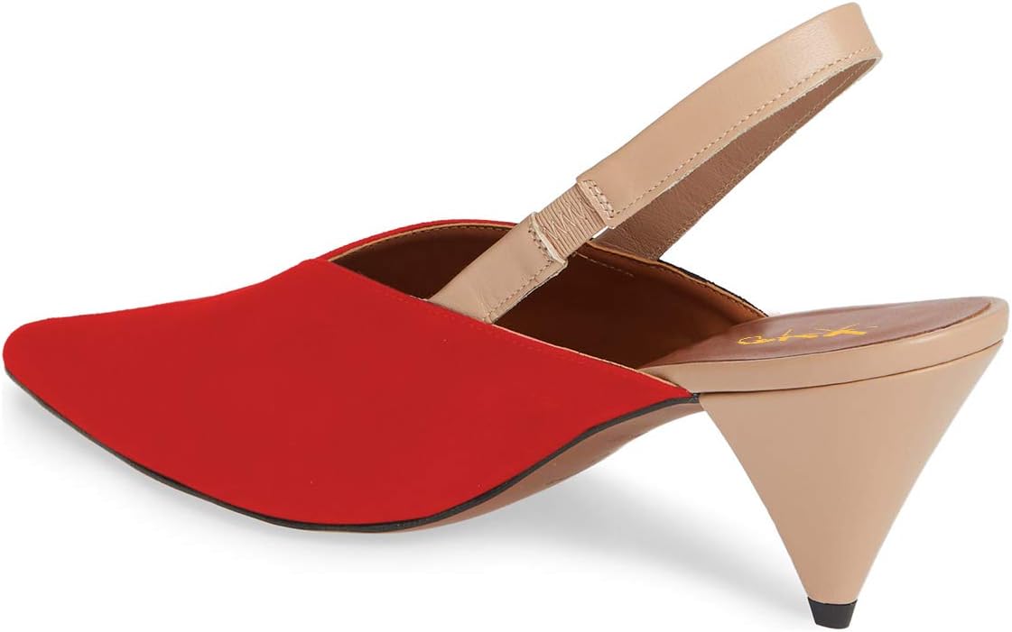 XYD Women Retro Cone Mid High Heels Slingback Pumps Pointy Toe Comfortable Stylish Two-toned Dress Office Sandals