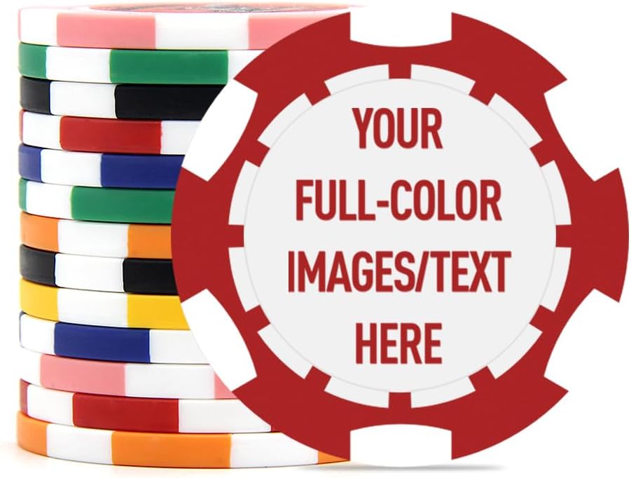 40mm Custom Poker Chips with Your Text,Logo or Design for Weddings, Anniversaries, Parties, Corporate Events and Fundraisers,100 Full Color 11.5 Gram Casino Sized Poker Chips