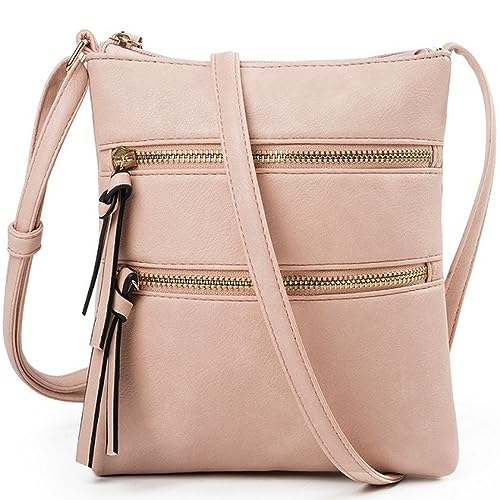 Small Crossbody Purses for Women,Triple Zip Multi Pocket Leather,Adjustable Strap Over the Shoulder Bags
