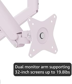 Pixio PS1D Wave Pink Dual Monitor Arm Stand Desk Mount - Fits up to 32 inches Monitors and up to 19.8lbs. VESA Compatibility and Integrated Cable Management