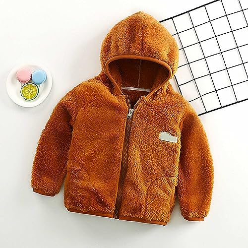 Kids Fleece Sweatshirt Jacket Winter Autumn Warm Zipper Coat with Hooded for Children (Khaki, 2-3 Years)3