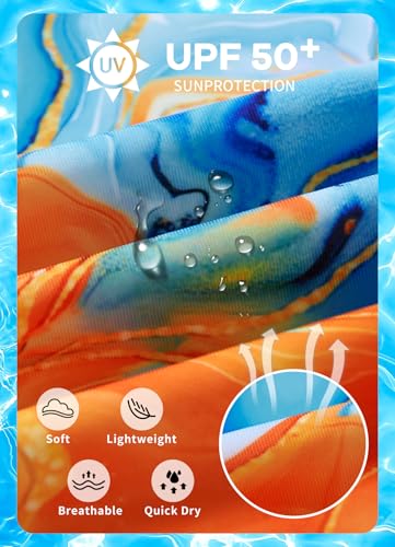 Image of Girls Long Sleeve Rashguard Half Zip Swimsuits UPF 50+ Two Piece Swim Sets with Hairband 5-12Y | Two Piece Swim Sets with Hairband