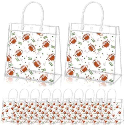 HYMENEX 24Pcs Football Gift Bags, Football Goodie Bags with Handles Clear PVC Treat Bag Sport Theme Party Favor for Snack Birthday Game Day Sports Party Competition Team Gifts 8 x 8 x 3.15 Inch