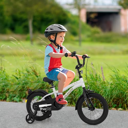 Image of Olakids Kids Bike, 12 14 16 18 Inch Toddlers Bike with Training Wheels Safety Bell Adjustable Seat and Handlebar, Handbrake and Coaster Brake, Children's Bicycle for Boys Girls