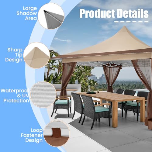 Image of COBIZI 12x12 Pop up Canopy Gazebo on Clearance, Outdoor Canopy Tent with Mosquito Netting & Sandbags,Patio Portable Gazebo for Garden,Backyard & Lawn,Khaki
