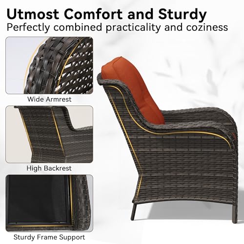 Image of 4-Piece Outdoor Couch Set, Includes Wicker Patio Sofa with Thickened Olefin Cushions, High Back and Deep Seating, Hand-Woven PE Rattan and 2 Ottomans, 1 Coffee Table for Porch, Deck