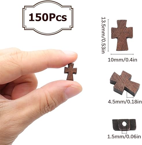 Miniatura 2 de SUNNYCLUE 150 cuentas de cruz de madera a granel, cuentas de cruz de madera natural sin terminar, cuentas en blanco de madera sin terminar,
