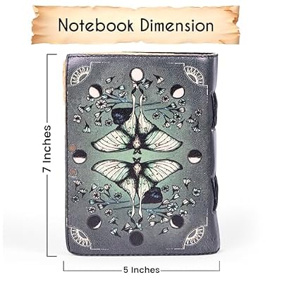 Blank Spell Book of Shadows Leather Journal Diary Luna Moths and Morpho Butterfly Bound Journal with Clasp Lock 200 Page Deckle Edge Vintage Notebook for Writing, Home, Office, Travelling
