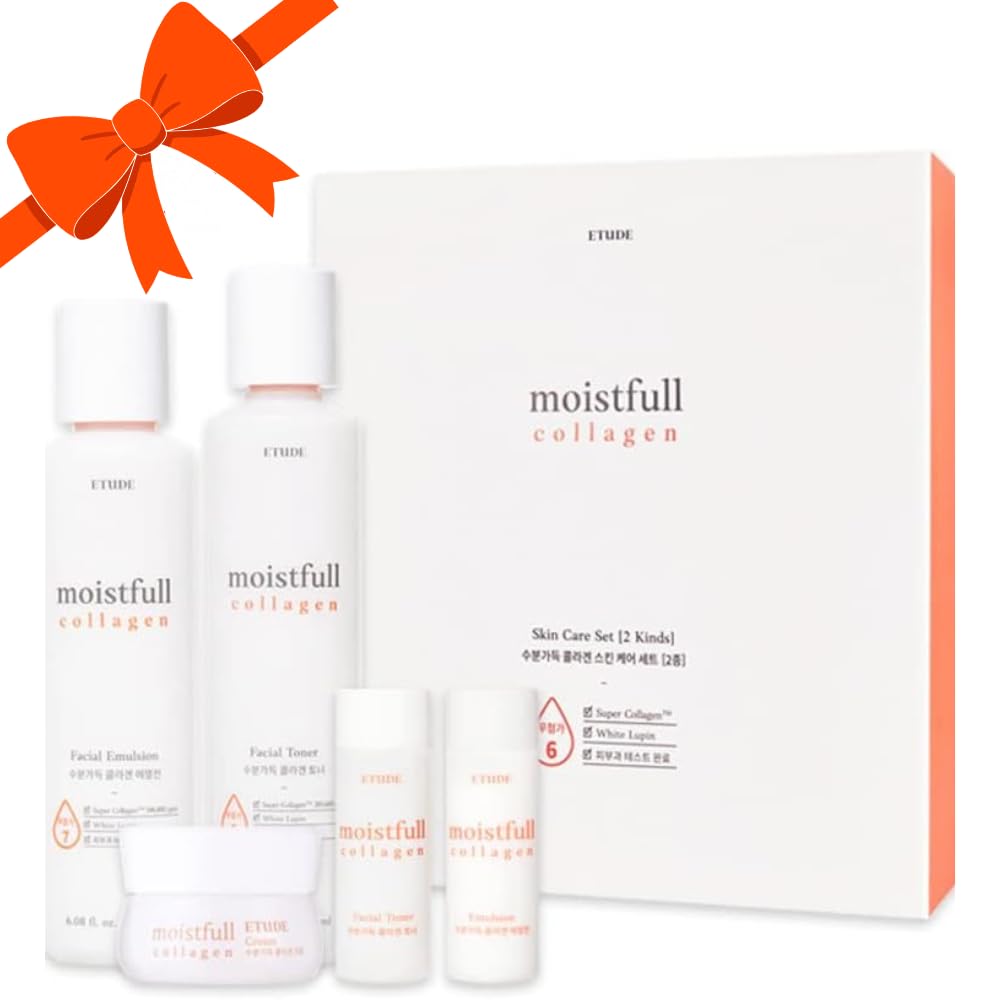 Etude Moistfull Collagen Skin Care Set, Perfect for Gift, Facial Emulsion and Toner, Face Moisturizer, Toner for Face, Super Collagen Water, Instant Moisture Recharge, Korean Skin Care, Beauty