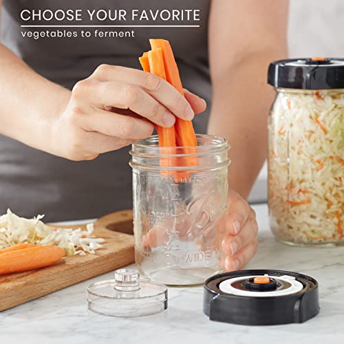 Alitte Fermentation Kit - 3 Fermenting Lids For Wide Mouth Mason Jars, 3 Glass Fermenting Weights, Extractor Pump - Beginner-Friendly Fermentation Kit For Pickles, Kimchi, Sauerkraut, Pickling Kit #TOP2