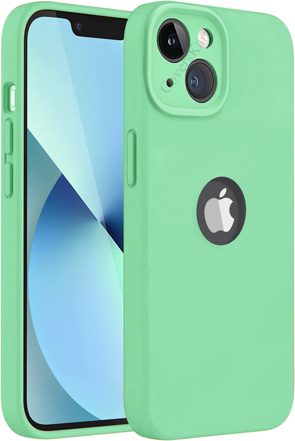 Ultra Hybird Liquid Silicone Back Case Cover for iPhone 13 Full Body Anti-Shock Camera Protection | Inner Microfiber Cloth with Logo View (Mint Green) PC-423