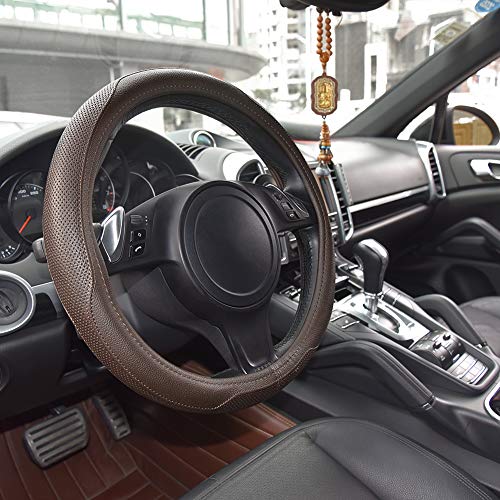 Ylife Microfiber Leather Car Steering Wheel Cover, Universal 15 inch Breathable Anti Slip Auto Steering Wheel Covers (Coffee)