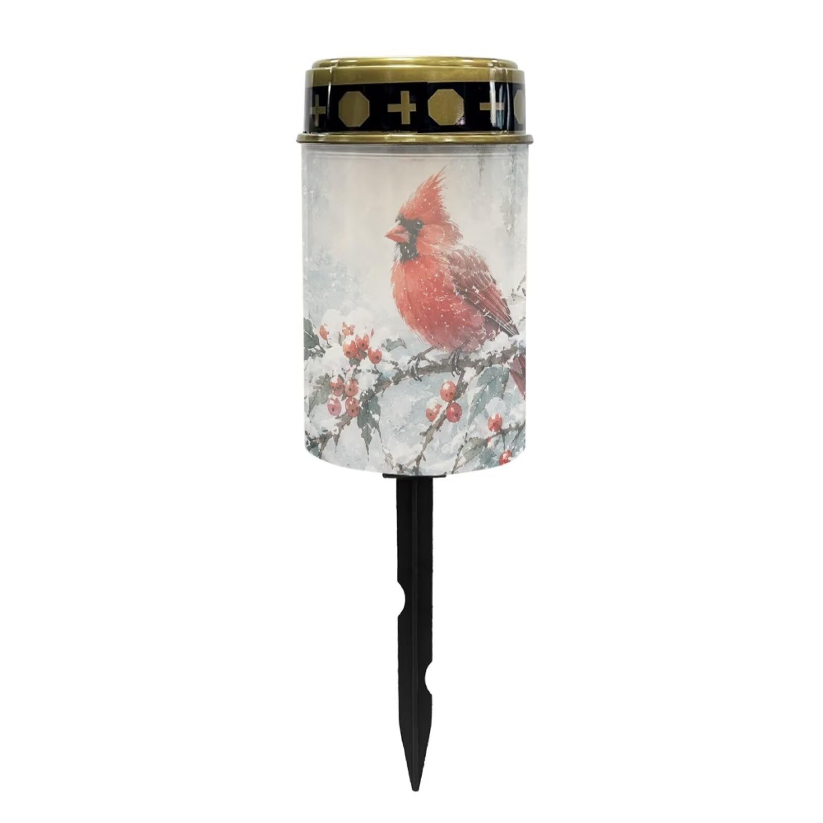 Poceacles Solar Lights Outdoor Waterproof Grave Lights for Cemetery LED Flameless Candle Cemetery Solar Pillar Candles Outdoor Decor, Cardinal Bird Winter Snow Landscape