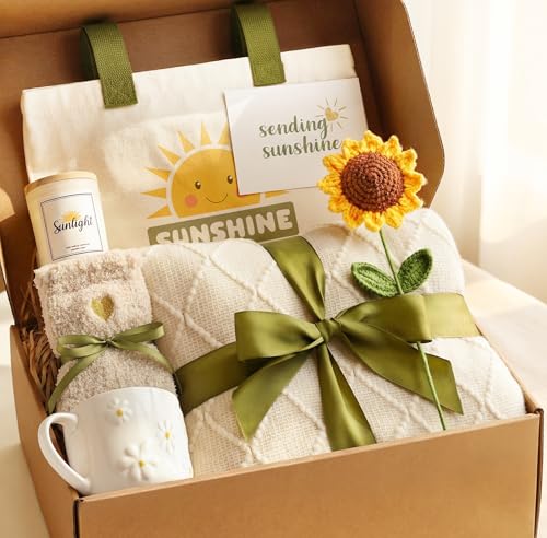 Sunshine Gifts for Women - Hello Sunshine Gift Sunflower Box for Women Best Friends - Thinking of You Self Care Get Well Soon Gift Baskets for Woman -Care Package Birthday Gift Boxes for Female Mom