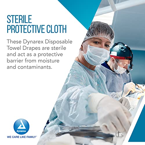 Dynarex Disposable Towel Drapes, Sterile, 18" X 26," For Medical & Surgical Use, Poly-Interlined Lining, Protect From Contaminants, 1 Box Of 50 Drapes #TOP4
