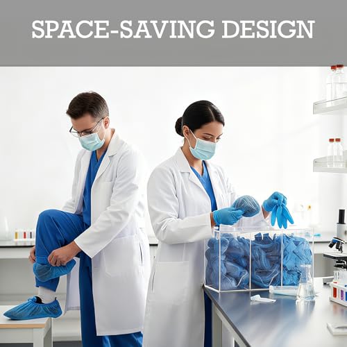 Image of Hairnet Dispenser and Glove Holder Wall Mount - 3 Compartments Acrylic Hygiene Dispenser Station with Lid for Shoe Covers, Safety Glasses, Earplugs, Beard Nets, Dishwasher Pods, Clear