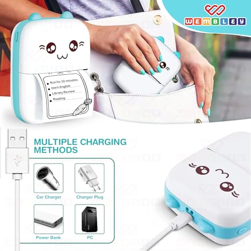 Image of Wembley Mini Bluetooth Printer for Kids| Durable, Portable & Safe| Kitty Themed Thermal Printer| Rechargeable & Battery Operated| Ideal for Students Age 5+ (Kitty)
