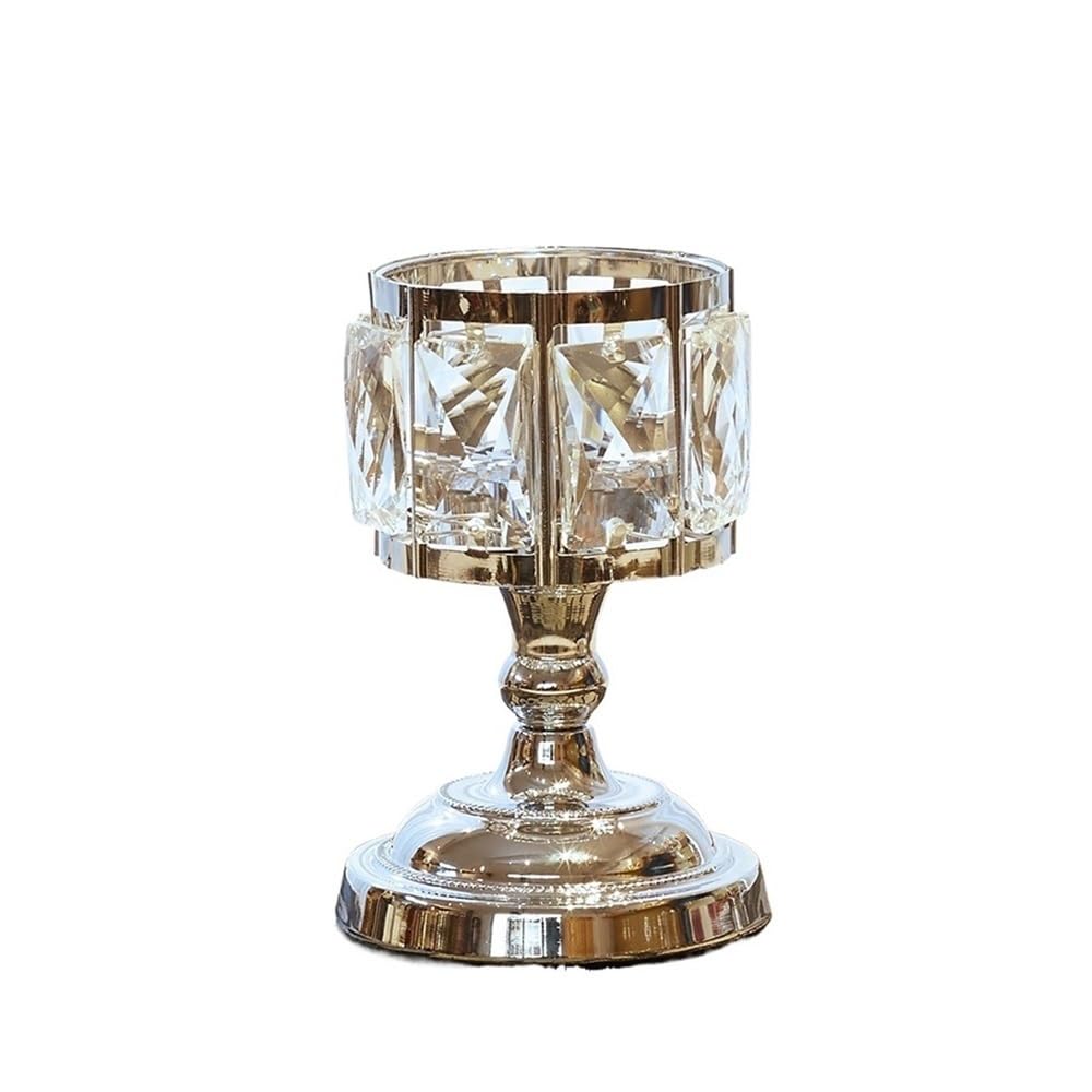 Candlestick Holder Simple Iron Glass Candlestick Modern Table Decoration Ornaments Candle Holder(Silver,Small)