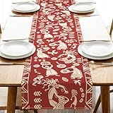 Croar Native American Heritage Month Dining Table Runner, Red Indian Tribe Ethnic Burlap Kitchen Decoration, Indigenous Pride Ancient History Indoor Outdoor Home Decor Party Supply 13 x 72 Inches