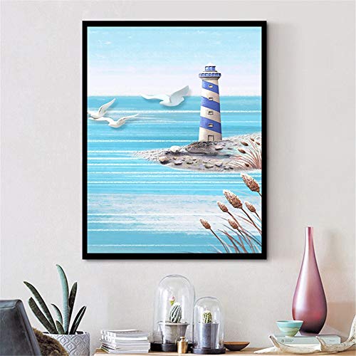 Broderie diamant phare de la mer grand format pour décor de salon - 3