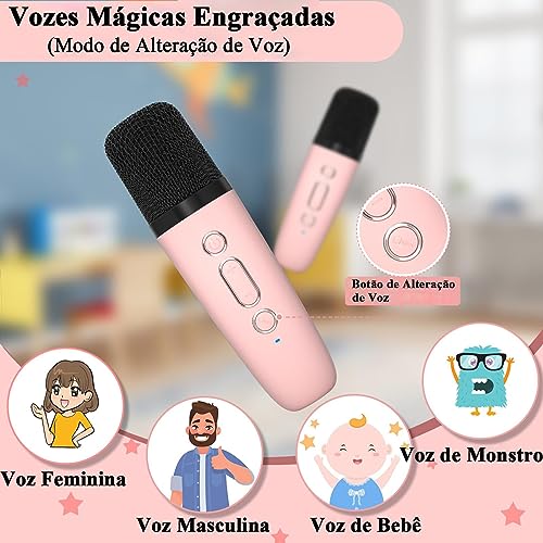 Kingci Mini Máquina de Karaoke, Alto-Falante de Karaokê Bluetooth Portátil com 2 Microfones sem Fio