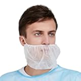 100 Pack Disposable Beard Nets for Men - Full Coverage Beard Covers, Breathable Beard Guards Food Service, Cooking, Cleaning, Construction & More | 100 Pack, White 18