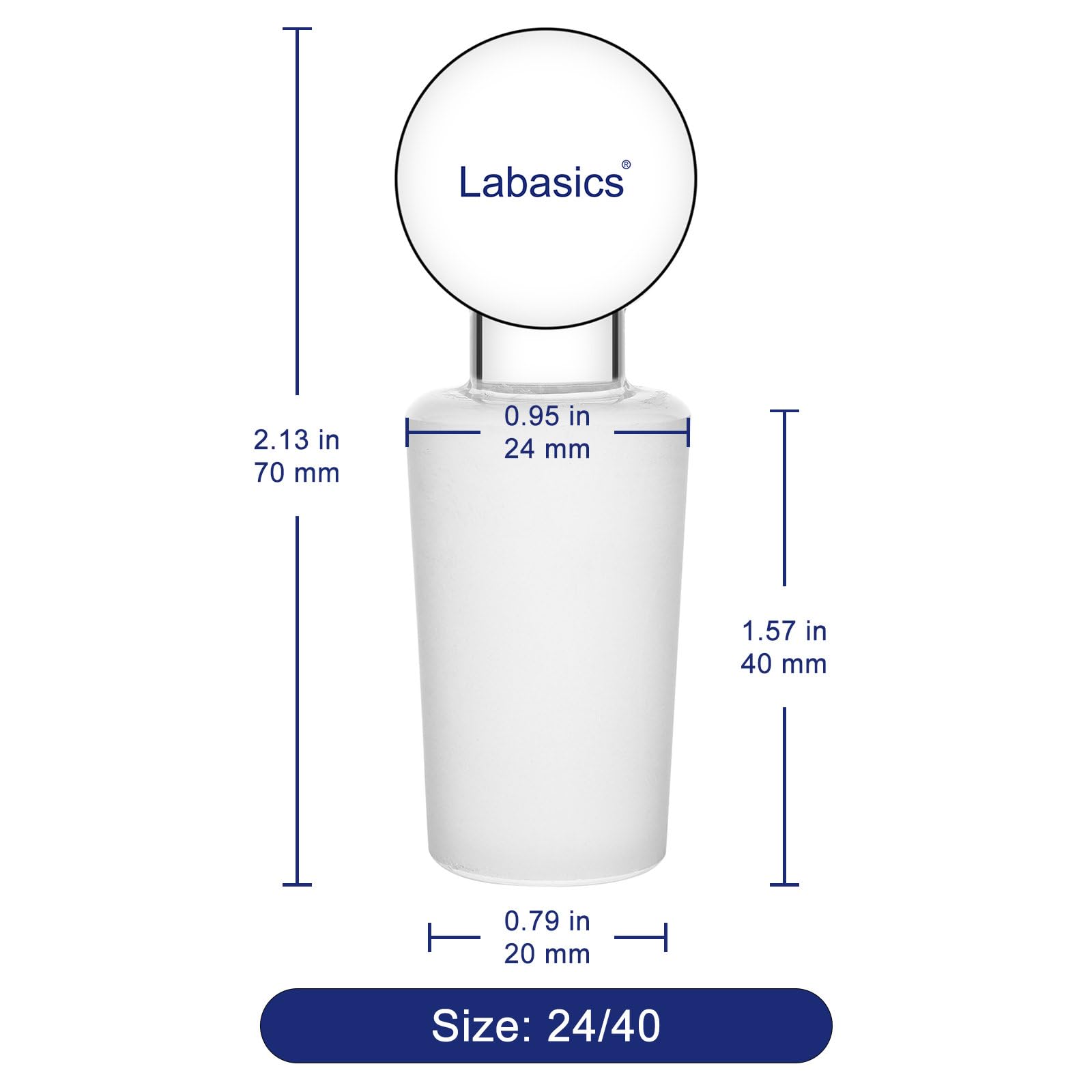 Labasics Massive Glasstopfen, Borosilikatglas-Stopfen, Luftdichter Verschluss für Laborflaschen, Scheidetrichter und Glasgeräte, 5er-Pack, 24/40 Außenschliff
