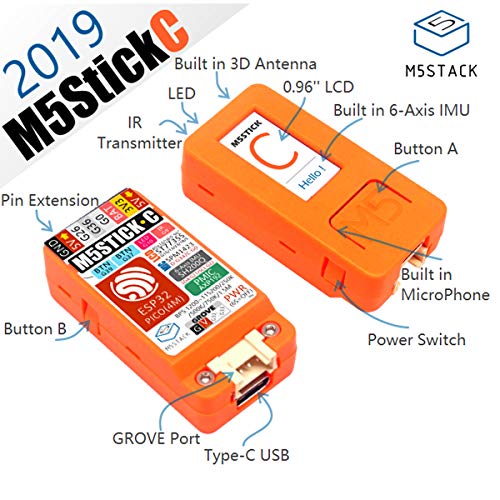 M5StickC ESP32 Mini IoT Development Board Official Blockly Module with Color 0.96 inch LCD Color Screen Display, Microphone, Grove Interface, Built-in 4MB Flash for Ar duino and UIFlow Programming