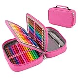 Estojo Escolar Box Jumbo Grande Capacidade Organizador Divisórias Impermeável Com Alça E Elastico Para 72 Canetas Lápis Nylon Feminino Masculino Zíper Adulto Infantil Juvenil Reforçado (Rosa)