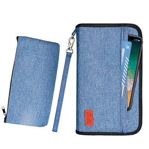 Preisvergleich Produktbild MOSRACY Reisepass Tasche, Travel Wallet Mit RFID-Blocker, Reisepasshülle für Familien, Reiseorganizer,Reise Zubehör und Reisedokumententasche für Damen / Herren (Blau)
