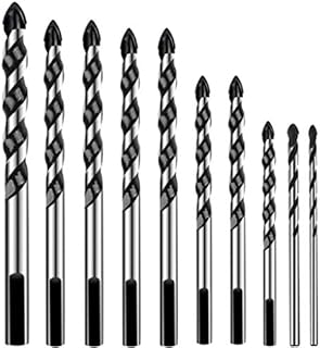 KAHEIGN 10Pcs Masonry Drill Bits, 7 Size Tungsten Carbide Drill Bit Set Multi-Material Drill Bits for Porcelain Ceramic Tile Concrete Brick Wall Glass Mirrors Plastic Masonry and Wood