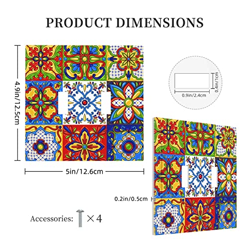 Mexican Talavera Tiles Light Switch Cover Plate Decorative Mid-Double Toggle Wall Plates For Light Switches And Outlet Covers Decor For Bedroom Bathroom Kitchen #TOP4