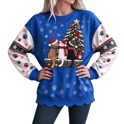 Christmas Tops for Women Color Block Pet Print Cozy Pullover Tops - image 6