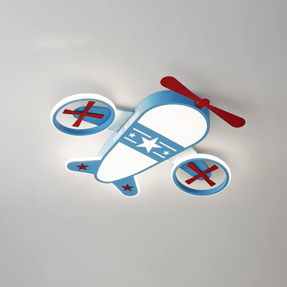 Cute Propeller Plane Ceiling Light Vintage Military War Attacker Air Force Bomber Wall Adsorption Lamp Aviation Biplane Fans Aeroplane for Toddler Infant Bedroom (Blue White Light)