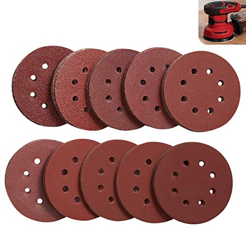 LESNIC 100 ST Klett Schleifpapier 125mm Pads, Orbital Schleifscheiben 5 Zoll 8 Löcher 40/60/80/100/120/180/240/320/400/800 Körnung Stück Schleifscheiben für Exzenterschleifer