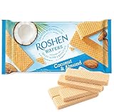 Roshen Coconut & Almond Wafers – Crispy Wafer Cookies with Creamy Coconut Filling & Roasted Almonds, European Chocolate Snack, Approx. 12 Individually Wrapped Wafers, Family Favorite Treat