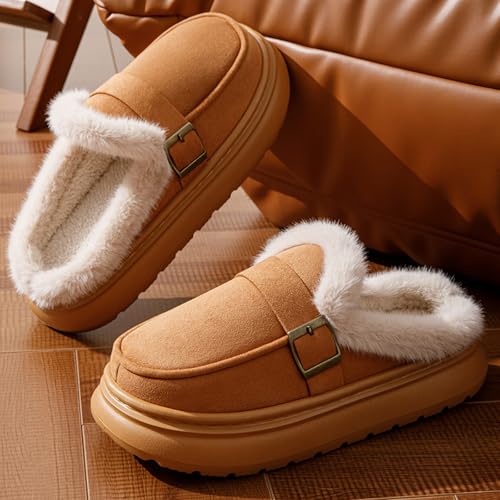 Platform Clog Slippers for Women Fuzzy,Womens House Bedroom Slippers Platform Shoes Indoor and Outdoor with Furry Lining Non-Slip Sole Memory Foam Slip on 5