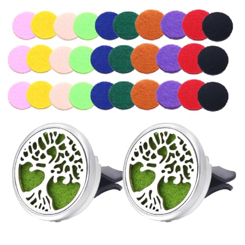 2PCS Metal Car Air Freshener Vent Clip Diffuser with 30 Refill Pads Reusable Tree-Design Essential Clip for Car Office