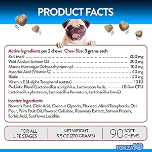 Forza10 Dog Skin and Coat Supplement with Omega 3 Fish Oil Dogs, Provides Dog Allergy Relief, Salmon Flavor Dog Vitamins & Supplements for Itchy Skin Relief, Dog Allergy Chews with Probiotics, 90 Ct. Forza10 Dog Skin and Coat Supplement with Omega 3 Fish Oil Dogs, Provides Dog Allergy Relief, Salmon Flavor Dog Vitamins & Supplements for Itchy Skin Relief, Dog Allergy Chews with Probiotics, 90 Ct.