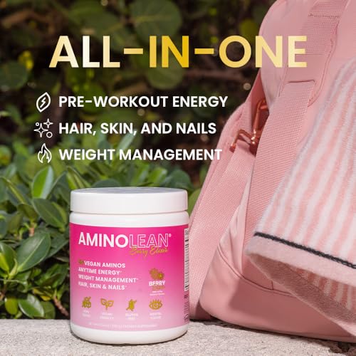 Image of AminoLean Pre Workout Powder & Natural Amino Energy with Vegan BCAA + EAA | Jitter-Free Preworkout Energy from Green Tea + Amino Acids & Weight Management for Women & Men - Vegan, Zero Sugar, No Crash