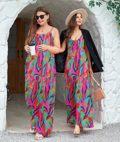 Image of Wolddress Womens Maxi Dress with Pockets 2026 Casual Strap Plus Size Loose Plain Long Office Summer Beach Travel Dresses S-5X