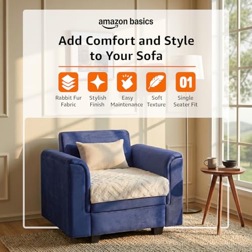 Image of Amazon Basics - Rabbit Fur Make Your Own Sofa Cover |70cm x 70cm| Microfiber Sofa Slipcover | 350 GSM (Beige, 1 Seater)