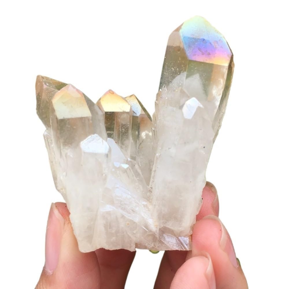 AUOQKQUT Stone White Flame Halo Quartz Crystal Cluster Home Garden Decoration Ornaments